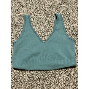D28 Gymshark Women's Medium Teal‎ Green Seamless V Neck Sports Bra Top